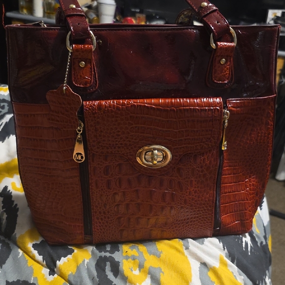 Madi Claire Handbags - Madi Claire's Elegant Burgundy Crocodile-Embossed Leather Tote Bag